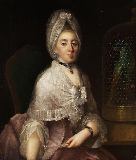 Johann Carl Loth Portrait einer Dame mit Papageienkafig
